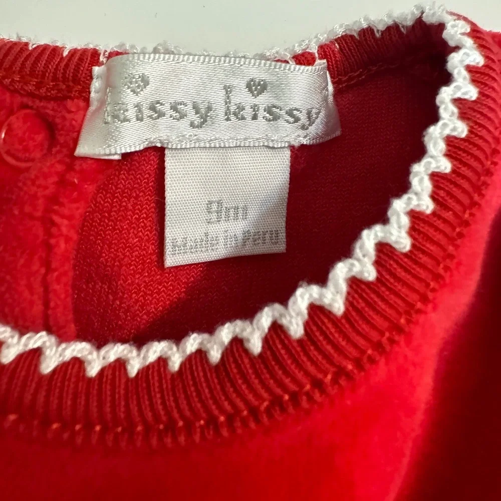 Kissy Kissy Baby Girl 9M Red Velvet Christmas Dress White Bow Holiday Party Xmas